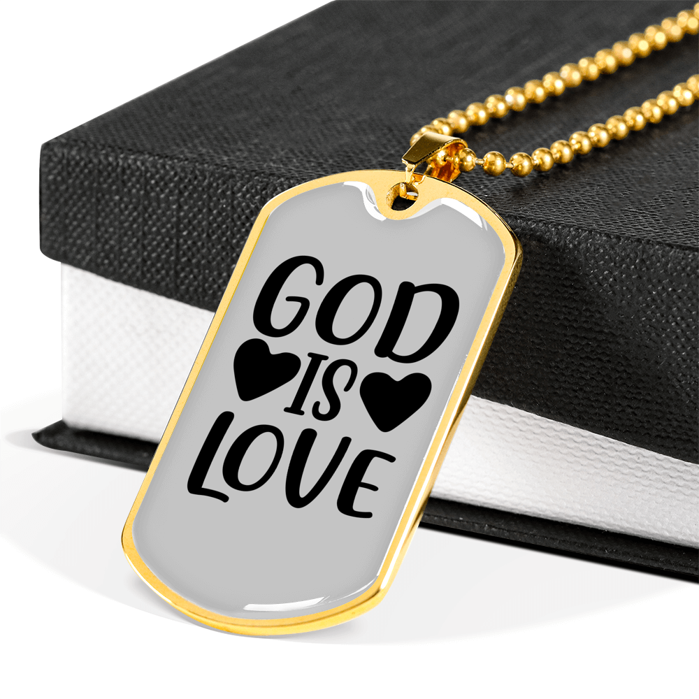 God is Love Heart Necklace Stainless Steel or 18k Gold Dog Tag 24" Chain-Express Your Love Gifts