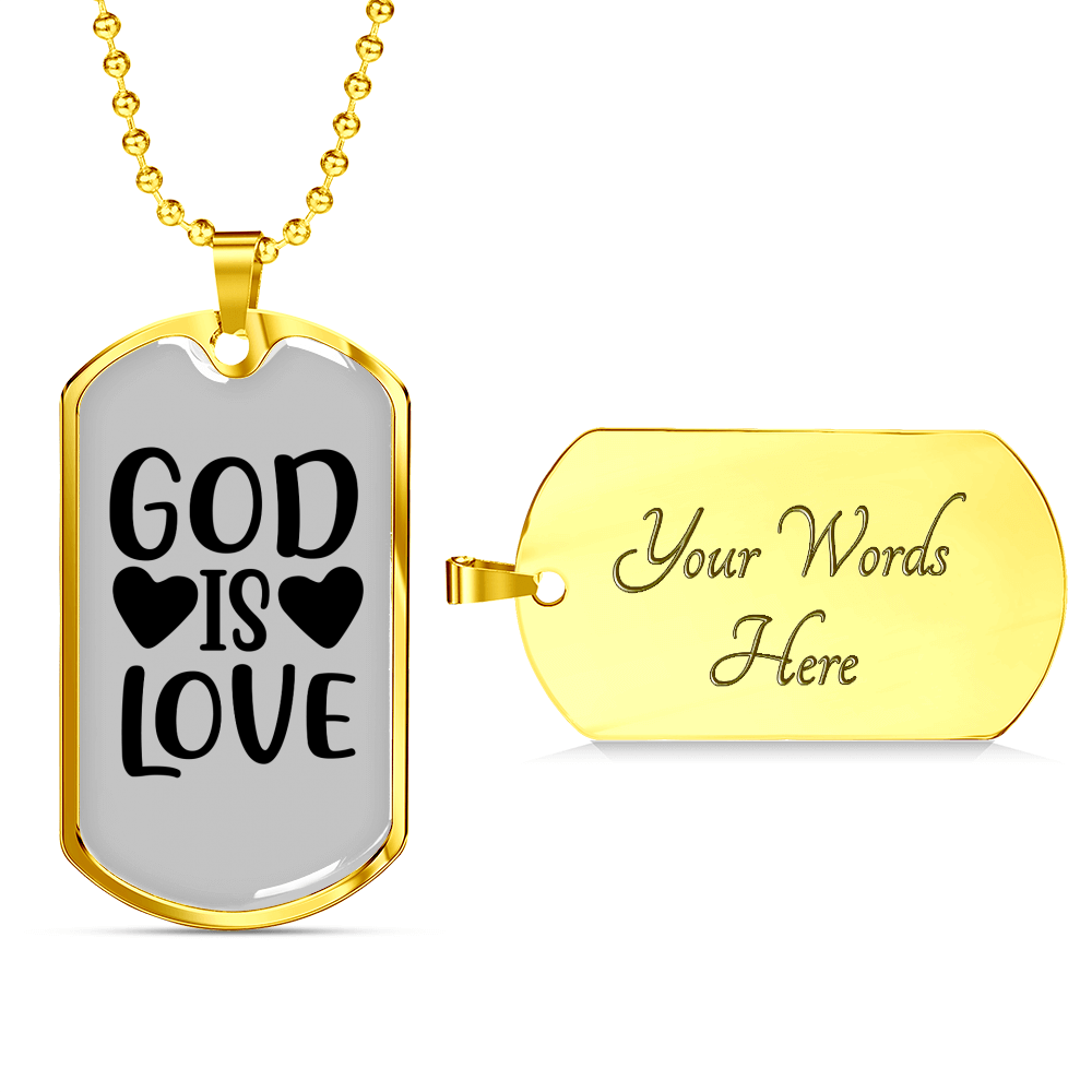 God is Love Heart Necklace Stainless Steel or 18k Gold Dog Tag 24" Chain-Express Your Love Gifts