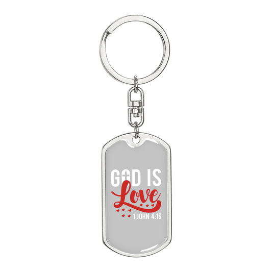 God Is Love Hearts Christian Keychain Stainless Steel or 18k Gold Dog Tag Keyring-Express Your Love Gifts