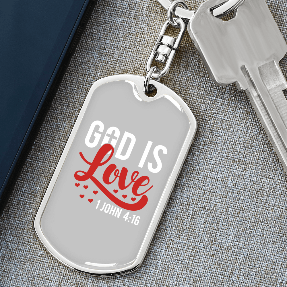 God Is Love Hearts Christian Keychain Stainless Steel or 18k Gold Dog Tag Keyring-Express Your Love Gifts