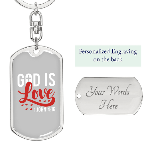 God Is Love Hearts Christian Keychain Stainless Steel or 18k Gold Dog Tag Keyring-Express Your Love Gifts