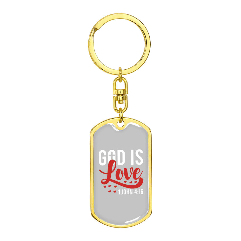 God Is Love Hearts Christian Stainless Steel or 18k Gold Premium Swivel Dog Tag Keychain