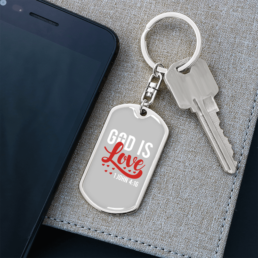 God Is Love Hearts Christian Keychain Stainless Steel or 18k Gold Dog Tag Keyring-Express Your Love Gifts