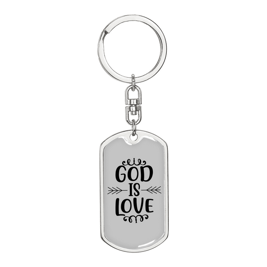 God Is Love Keychain Stainless Steel or 18k Gold Dog Tag Keyring-Express Your Love Gifts