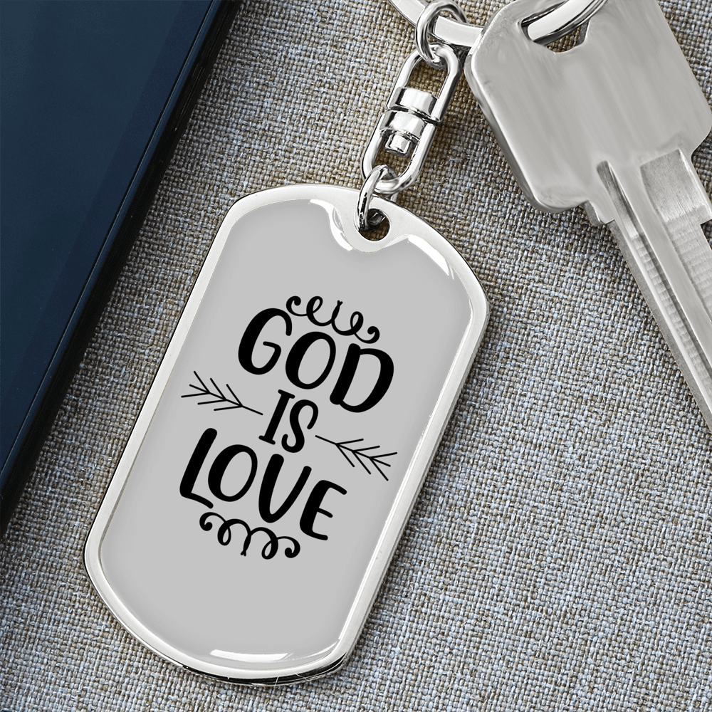 God Is Love Keychain Stainless Steel or 18k Gold Dog Tag Keyring-Express Your Love Gifts