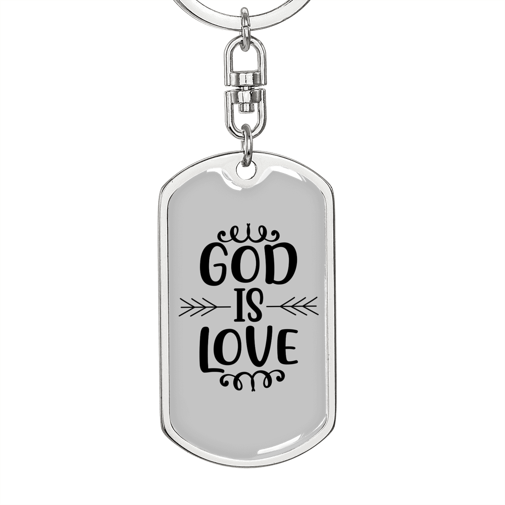 God Is Love Keychain Stainless Steel or 18k Gold Dog Tag Keyring-Express Your Love Gifts