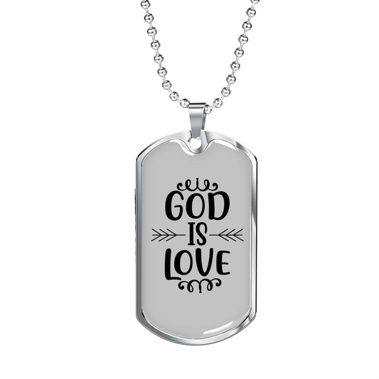 God Is Love Necklace Stainless Steel or 18k Gold Dog Tag 24" Chain-Express Your Love Gifts