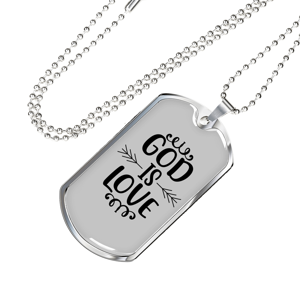 God Is Love Necklace Stainless Steel or 18k Gold Dog Tag 24" Chain-Express Your Love Gifts