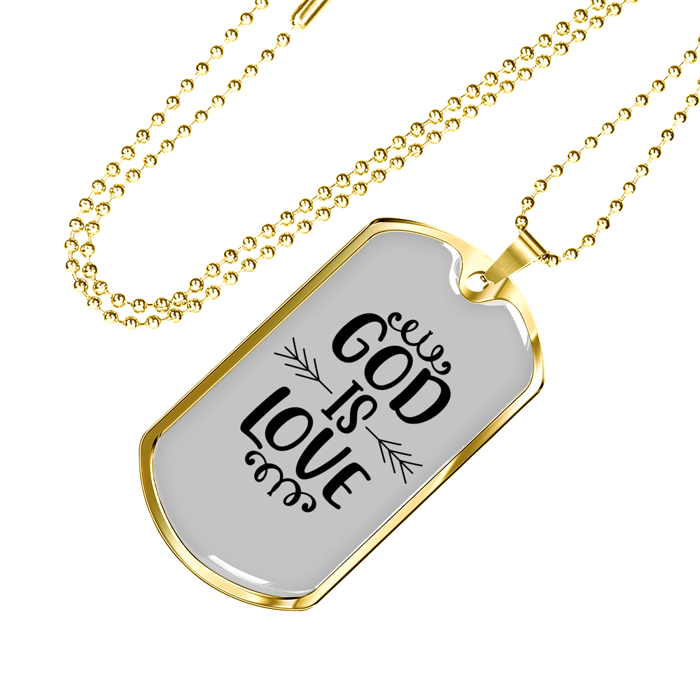 God Is Love Necklace Stainless Steel or 18k Gold Dog Tag 24" Chain-Express Your Love Gifts