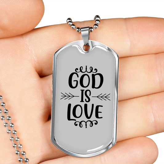 God Is Love Necklace Stainless Steel or 18k Gold Dog Tag 24" Chain-Express Your Love Gifts