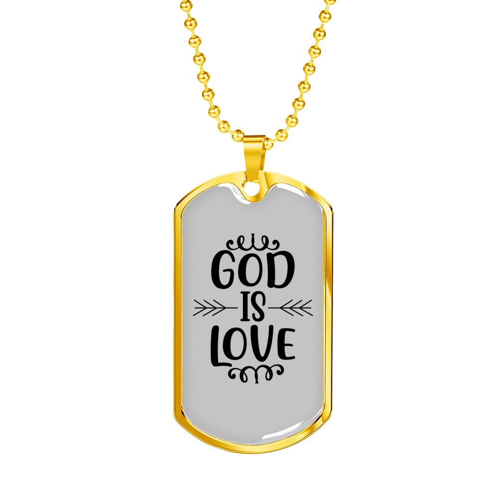 God Is Love Necklace Stainless Steel or 18k Gold Dog Tag 24" Chain-Express Your Love Gifts