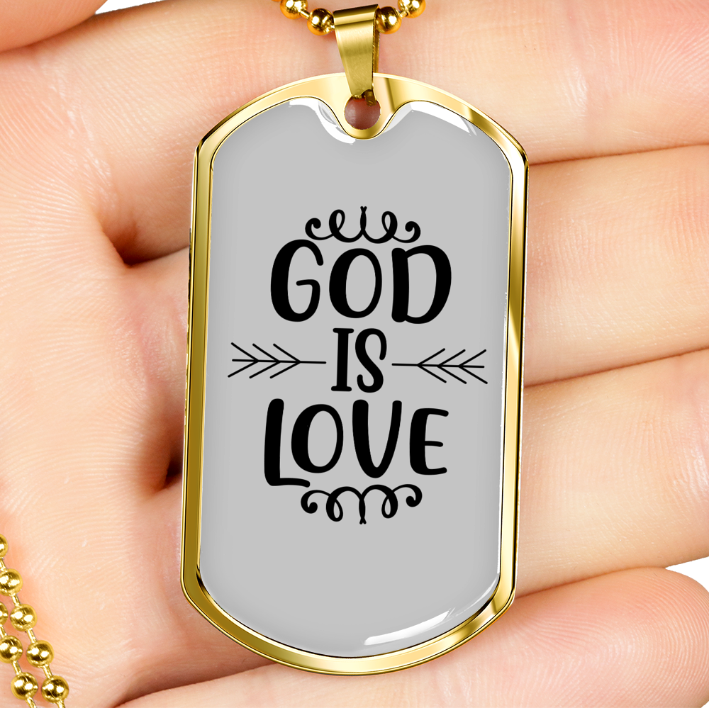 God Is Love Necklace Stainless Steel or 18k Gold Dog Tag 24" Chain-Express Your Love Gifts