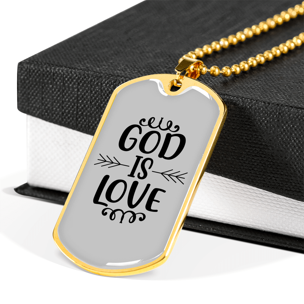 God Is Love Necklace Stainless Steel or 18k Gold Dog Tag 24" Chain-Express Your Love Gifts
