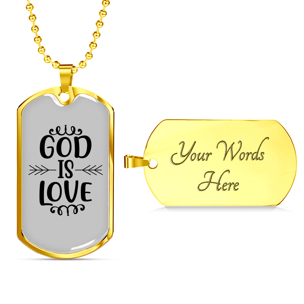 God Is Love Necklace Stainless Steel or 18k Gold Dog Tag 24" Chain-Express Your Love Gifts