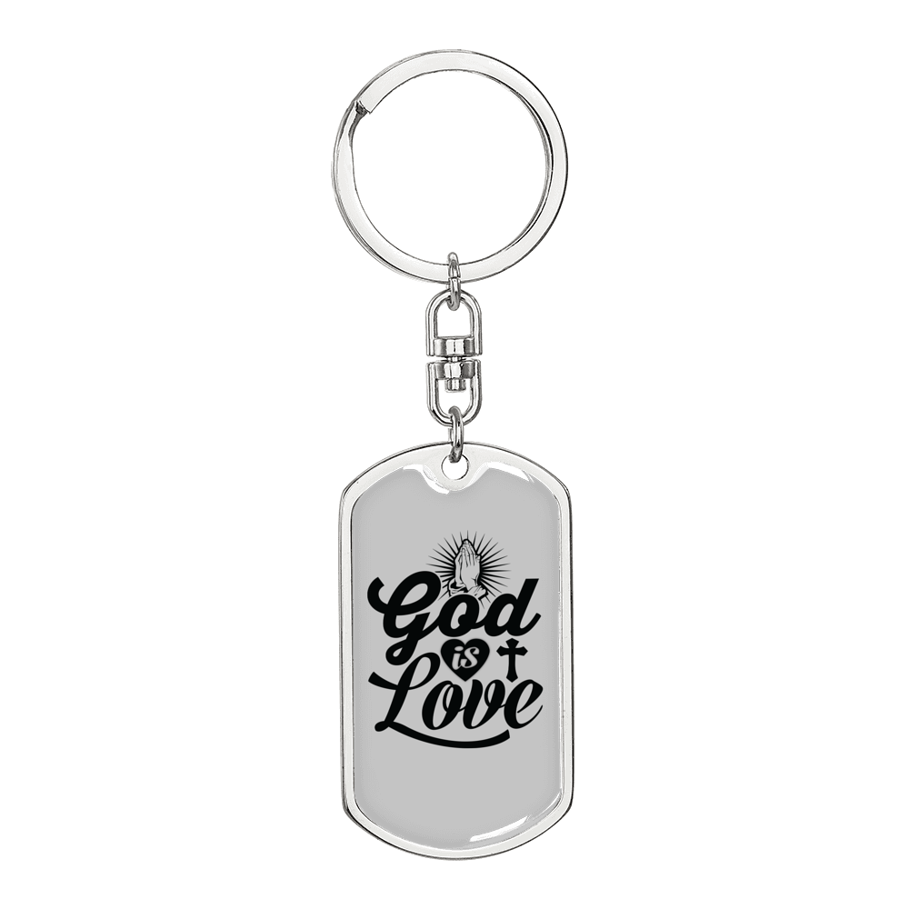 God Is Love Pray Christian Keychain Stainless Steel or 18k Gold Dog Tag Keyring-Express Your Love Gifts