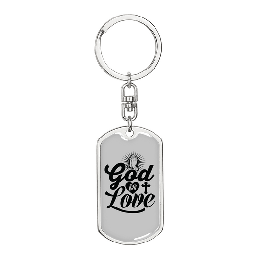 God Is Love Pray Christian Keychain Stainless Steel or 18k Gold Dog Tag Keyring-Express Your Love Gifts