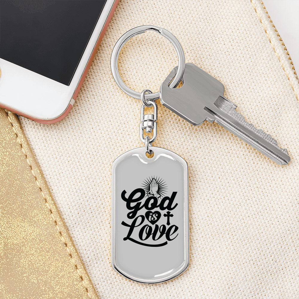 God Is Love Pray Christian Keychain Stainless Steel or 18k Gold Dog Tag Keyring-Express Your Love Gifts
