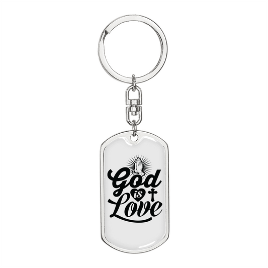 God Is Love Pray Keychain Stainless Steel or 18k Gold Dog Tag Keyring-Express Your Love Gifts