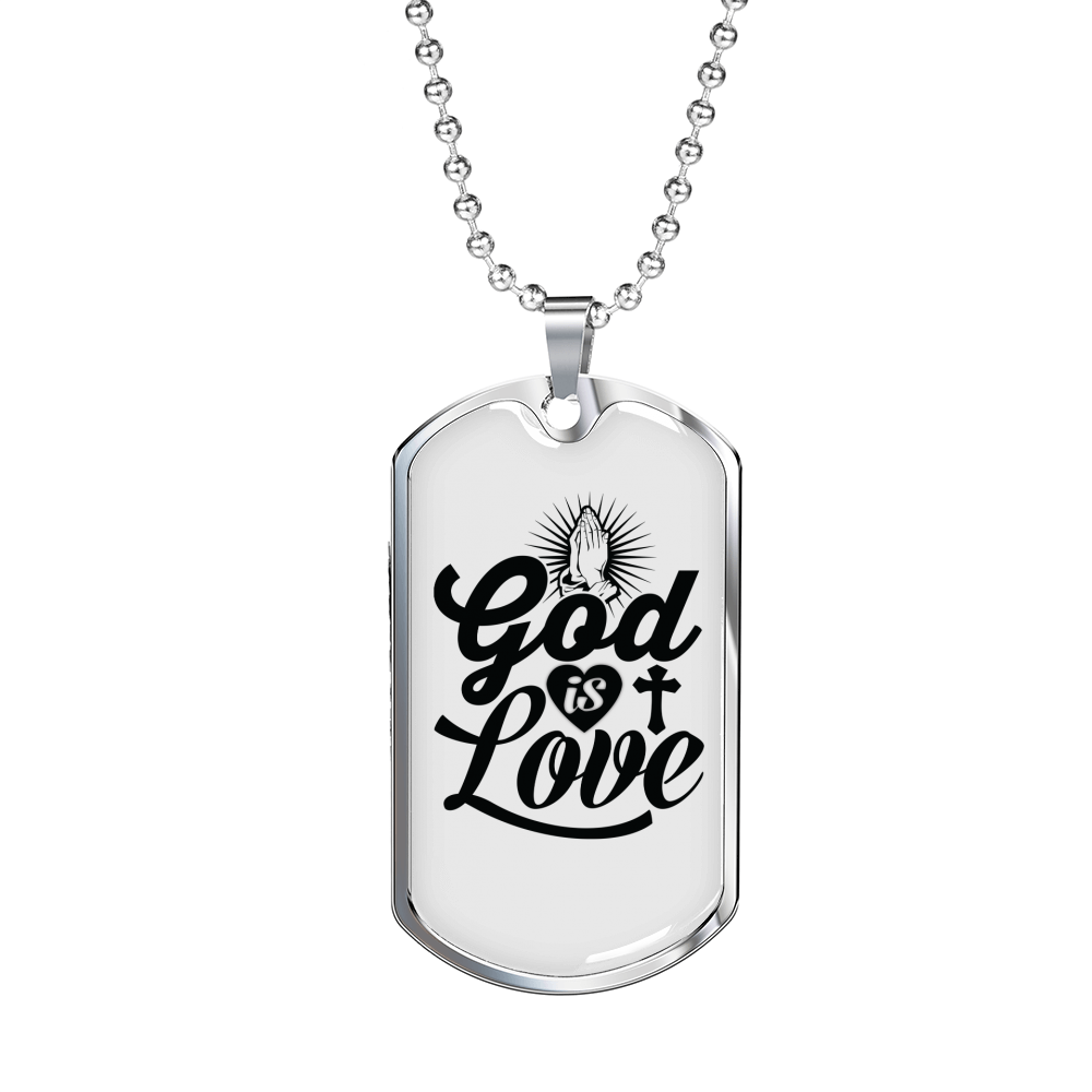 God Is Love Pray Necklace Stainless Steel or 18k Gold Dog Tag 24" Chain-Express Your Love Gifts