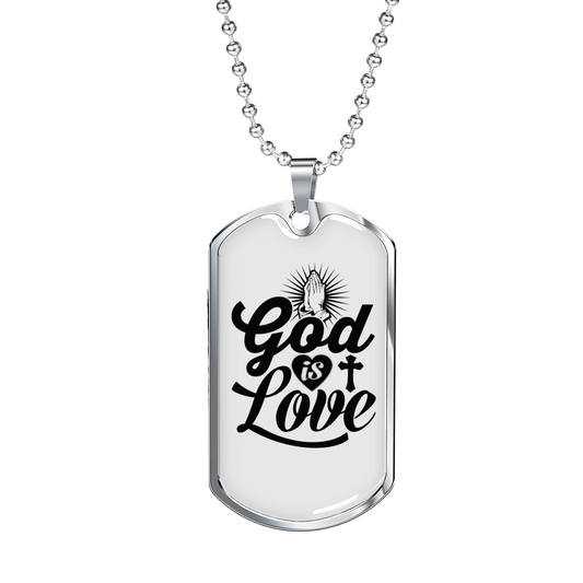 God Is Love Pray Necklace Stainless Steel or 18k Gold Dog Tag 24" Chain-Express Your Love Gifts