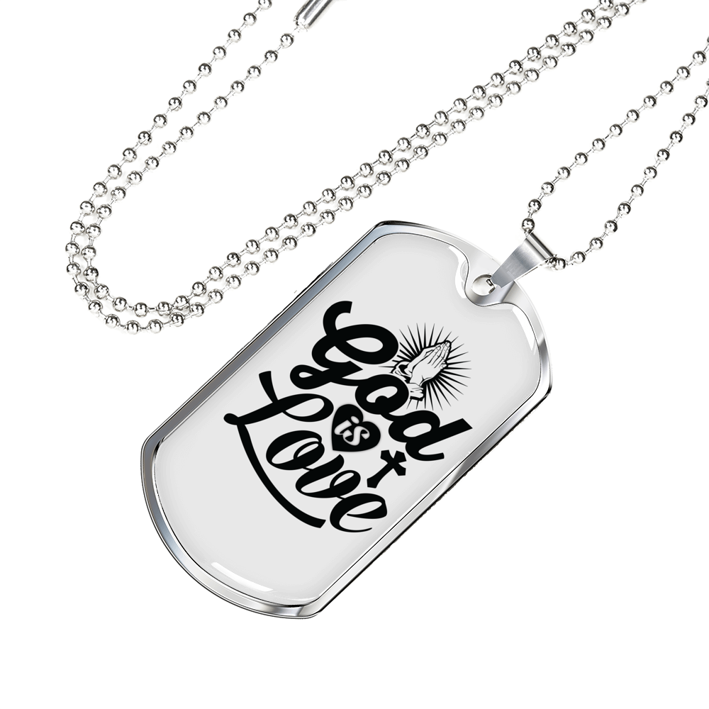 God Is Love Pray Necklace Stainless Steel or 18k Gold Dog Tag 24" Chain-Express Your Love Gifts