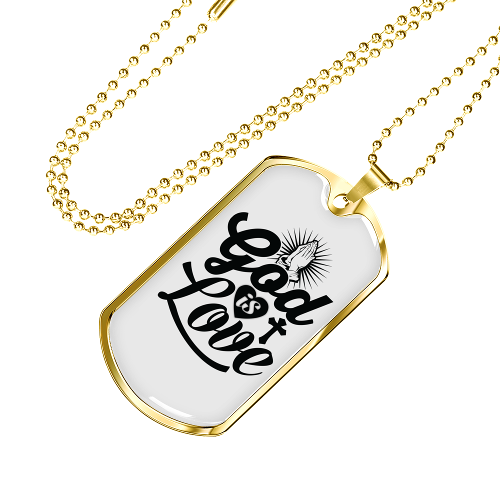 God Is Love Pray Necklace Stainless Steel or 18k Gold Dog Tag 24" Chain-Express Your Love Gifts