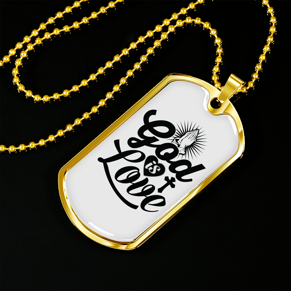 God Is Love Pray Necklace Stainless Steel or 18k Gold Dog Tag 24" Chain-Express Your Love Gifts