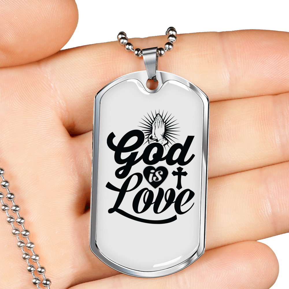 God Is Love Pray Necklace Stainless Steel or 18k Gold Dog Tag 24" Chain-Express Your Love Gifts