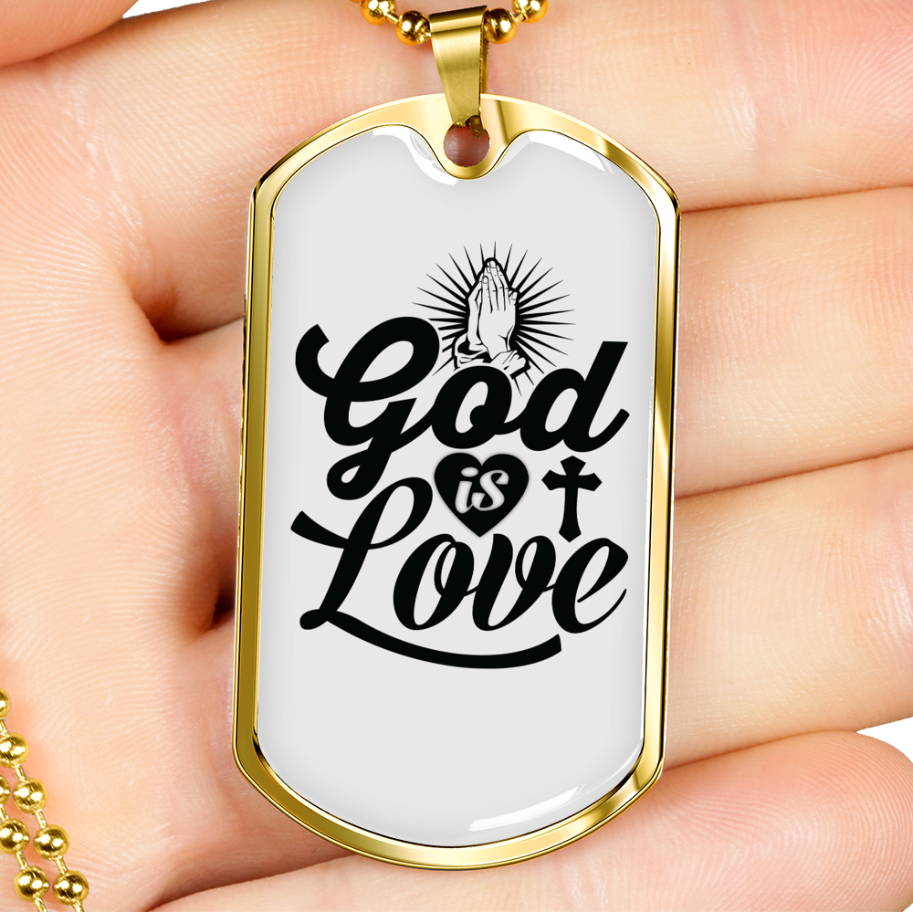 God Is Love Pray Necklace Stainless Steel or 18k Gold Dog Tag 24" Chain-Express Your Love Gifts