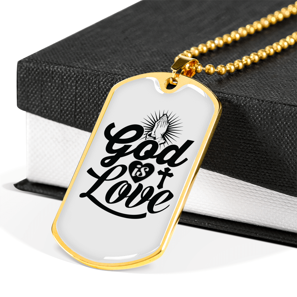 God Is Love Pray Necklace Stainless Steel or 18k Gold Dog Tag 24" Chain-Express Your Love Gifts