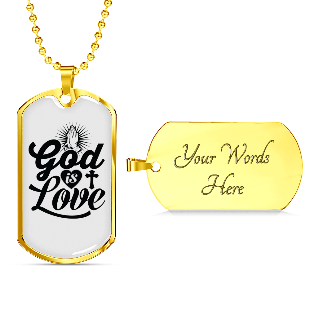 God Is Love Pray Necklace Stainless Steel or 18k Gold Dog Tag 24" Chain-Express Your Love Gifts