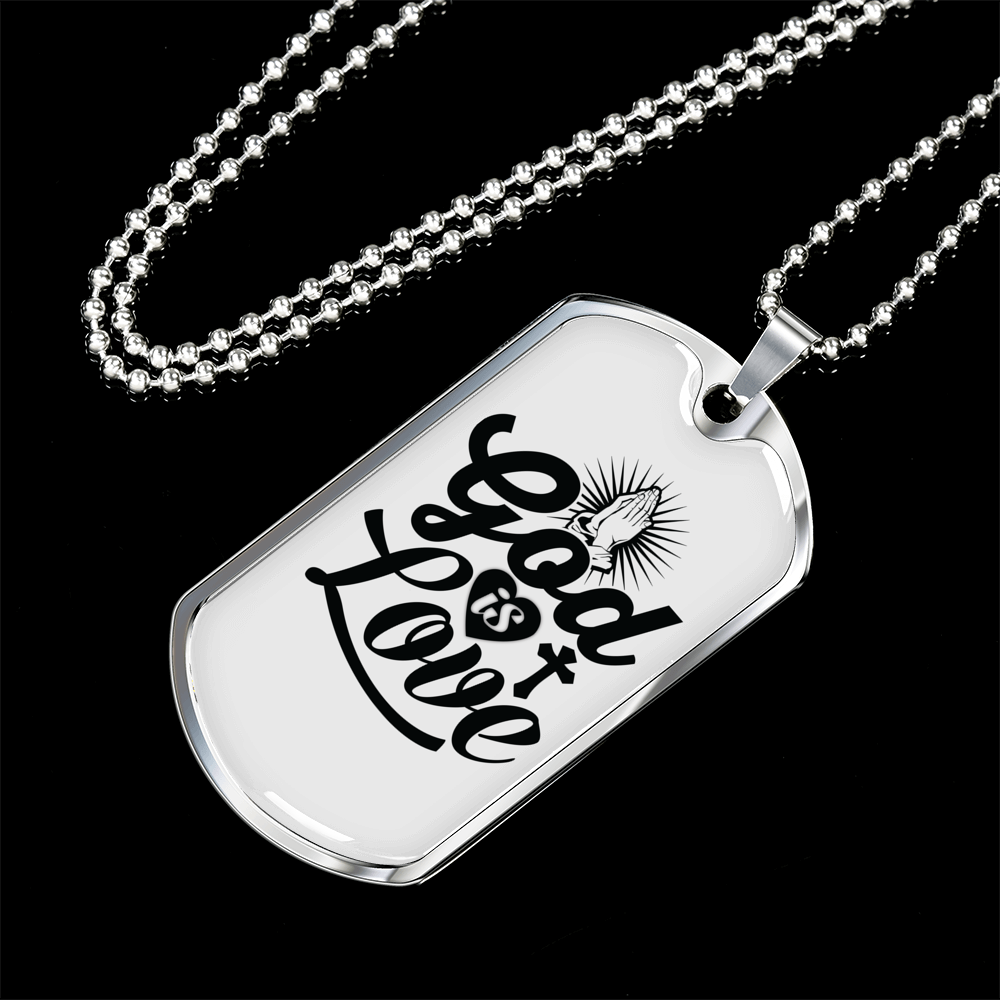 God Is Love Pray Necklace Stainless Steel or 18k Gold Dog Tag 24" Chain-Express Your Love Gifts