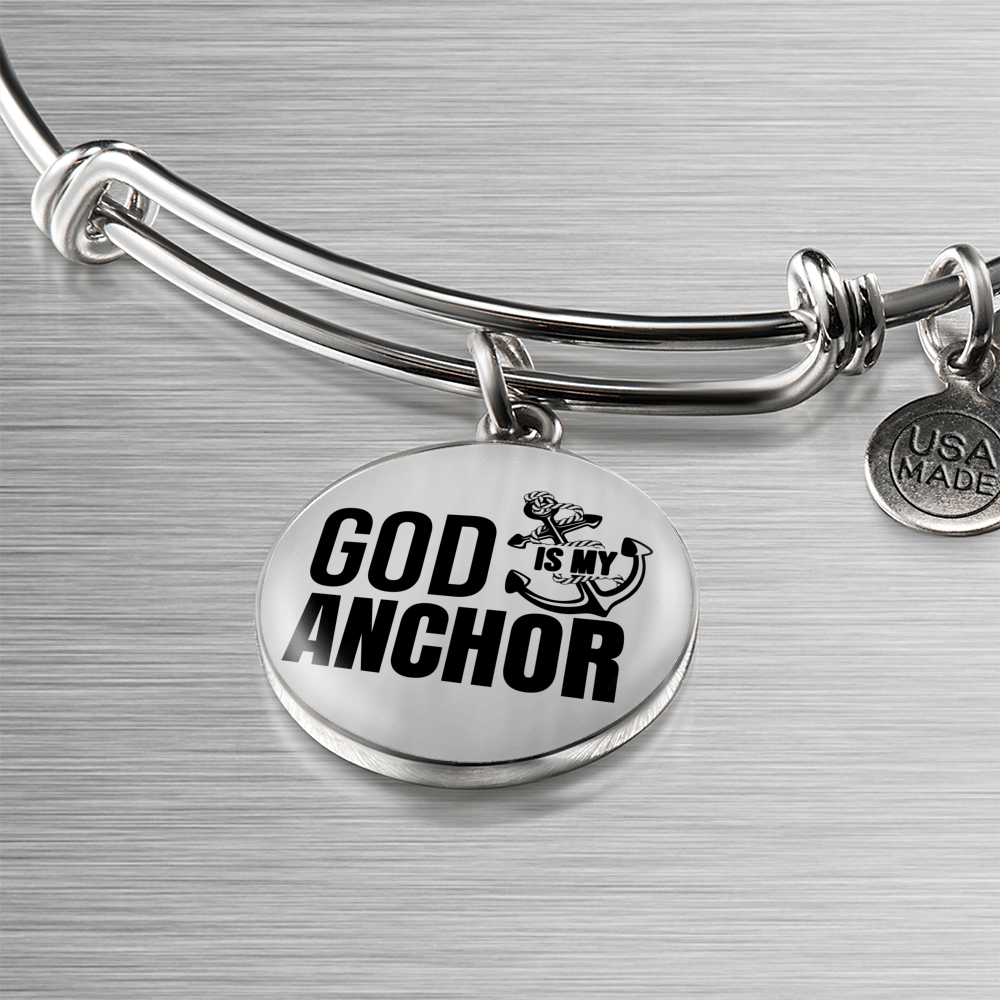 God Is My Anchor Hebrews Bracelet Stainless Steel or 18k Gold Circle Bangle-Express Your Love Gifts