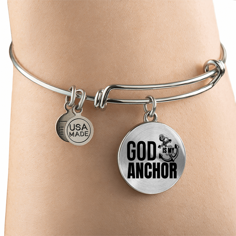 God Is My Anchor Hebrews Bracelet Stainless Steel or 18k Gold Circle Bangle-Express Your Love Gifts
