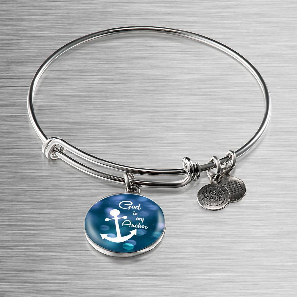 God Is My Anchor Hebrews Scripture Bracelet Blue Circle Stainless Steel or 18k Gold - Express Your Love Gifts