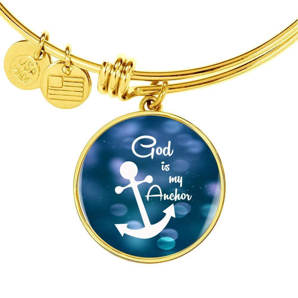 God Is My Anchor Hebrews Scripture Bracelet Blue Circle Stainless Steel or 18k Gold - Express Your Love Gifts