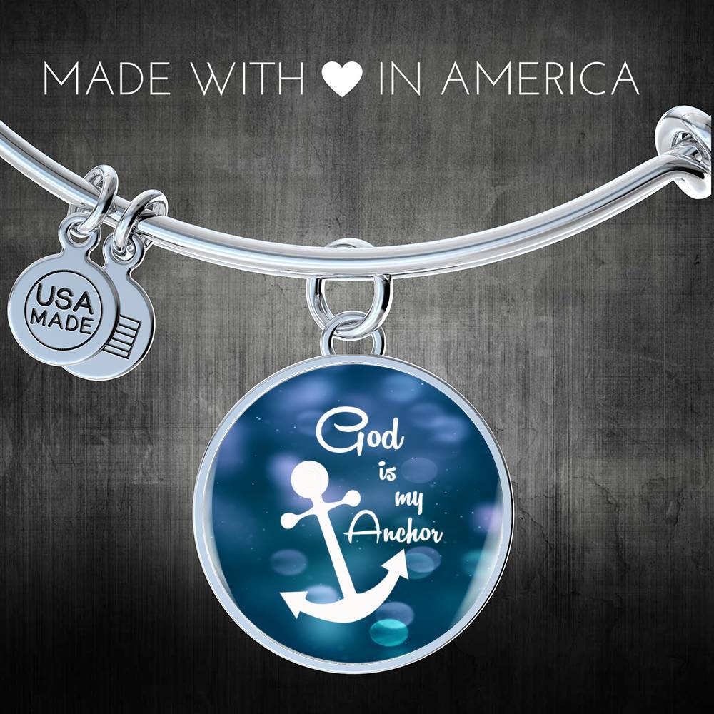 God Is My Anchor Hebrews Scripture Bracelet Blue Circle Stainless Steel or 18k Gold - Express Your Love Gifts