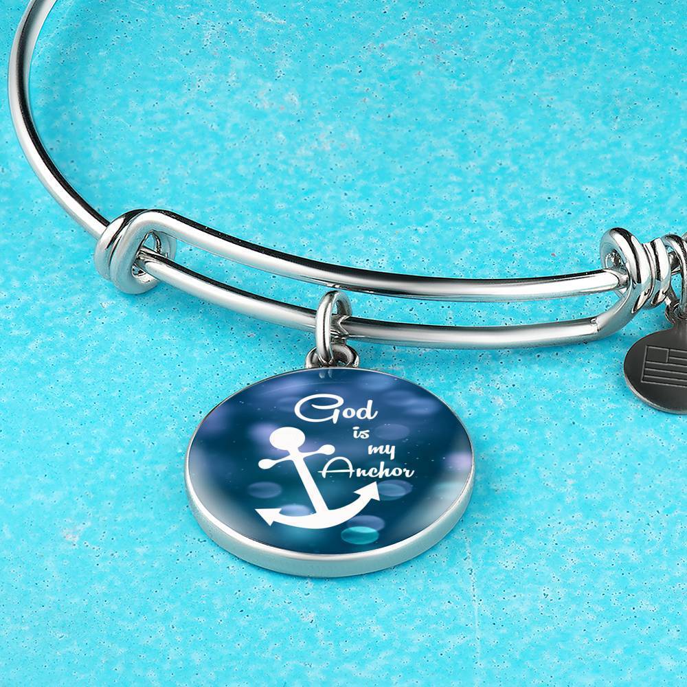 God Is My Anchor Hebrews Scripture Bracelet Blue Circle Stainless Steel or 18k Gold - Express Your Love Gifts