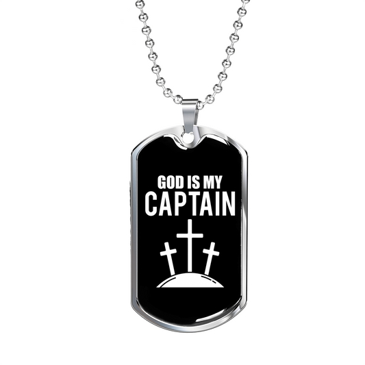 God Is My Captain Necklace Stainless Steel or 18k Gold Dog Tag 24" Chain-Express Your Love Gifts