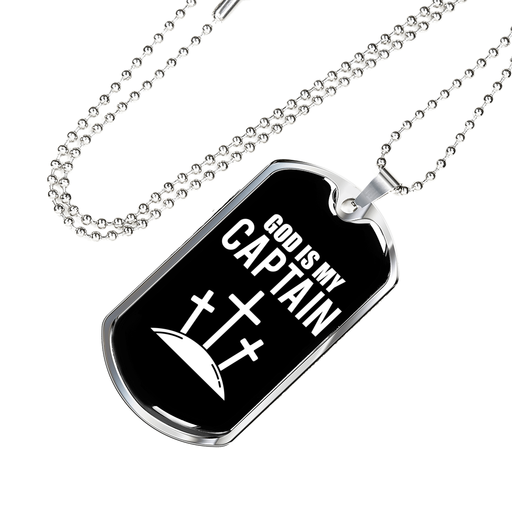 God Is My Captain Necklace Stainless Steel or 18k Gold Dog Tag 24" Chain-Express Your Love Gifts