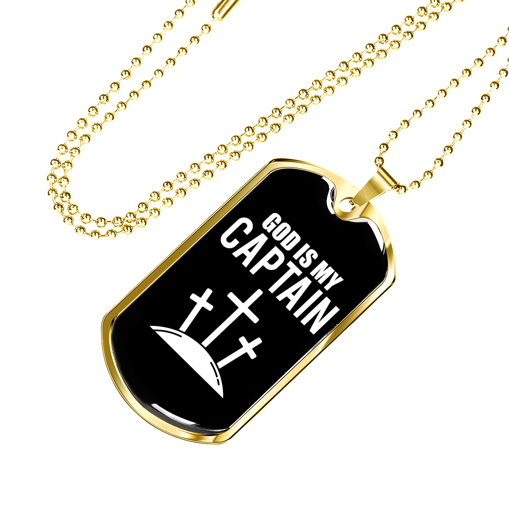 God Is My Captain Necklace Stainless Steel or 18k Gold Dog Tag 24" Chain-Express Your Love Gifts