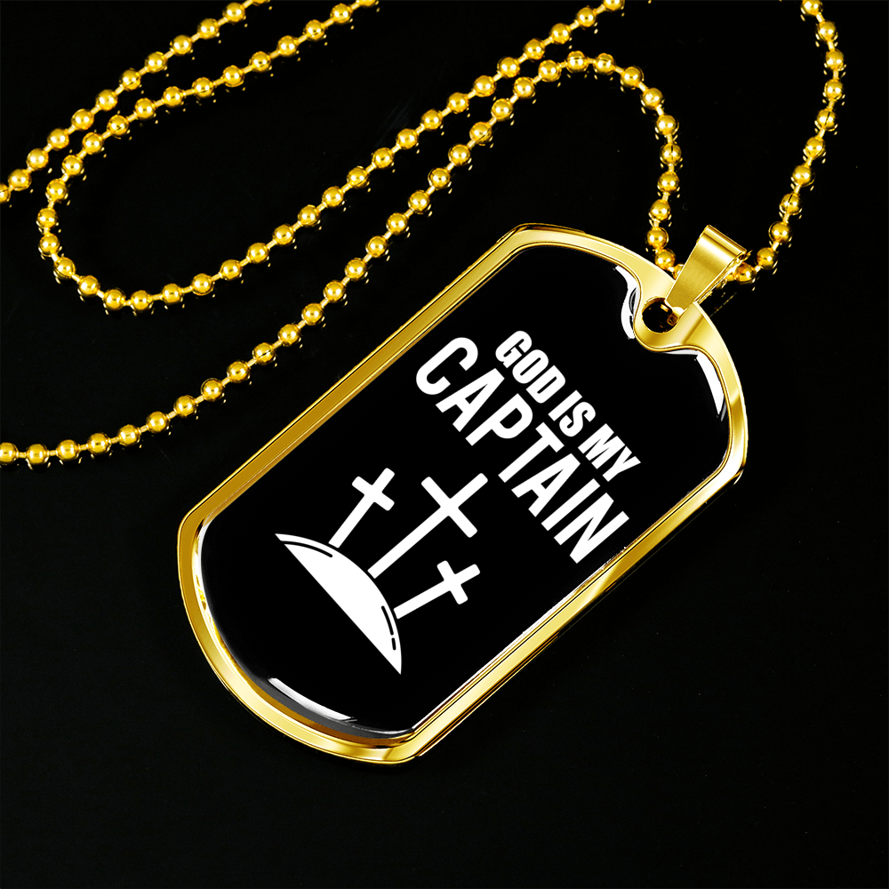 God Is My Captain Necklace Stainless Steel or 18k Gold Dog Tag 24" Chain-Express Your Love Gifts