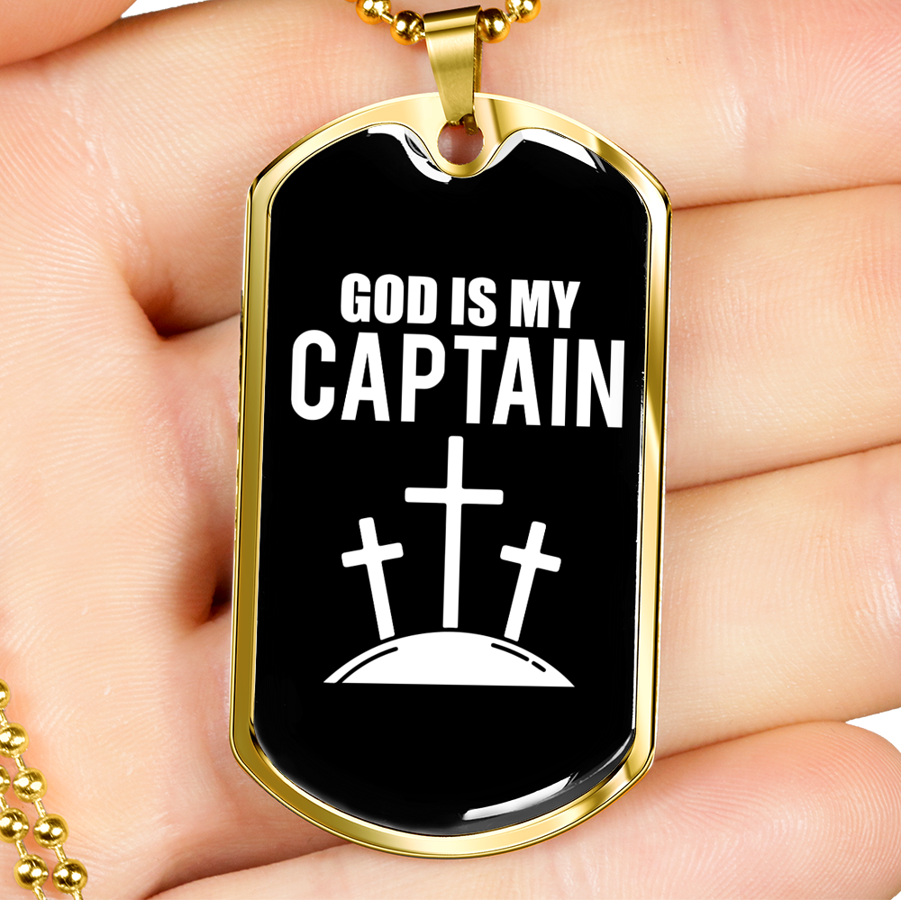 God Is My Captain Necklace Stainless Steel or 18k Gold Dog Tag 24" Chain-Express Your Love Gifts