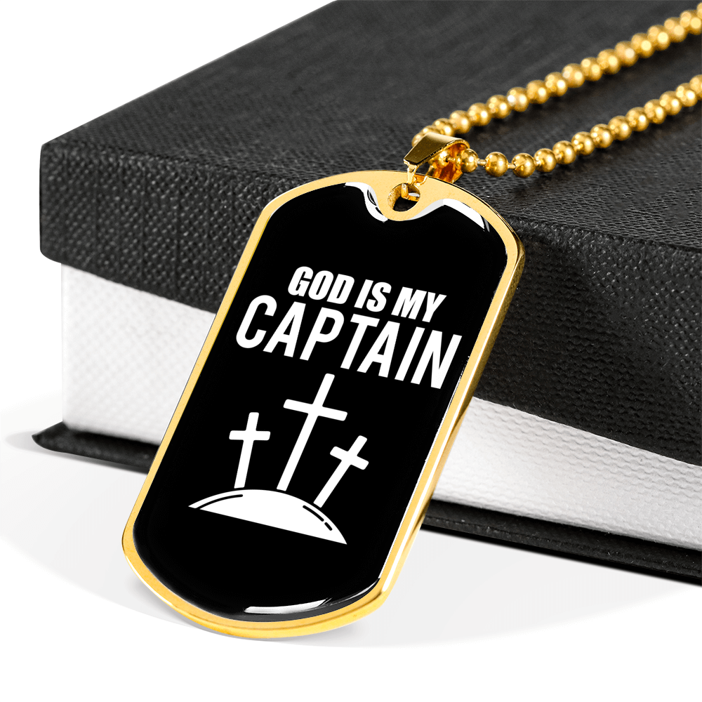 God Is My Captain Necklace Stainless Steel or 18k Gold Dog Tag 24" Chain-Express Your Love Gifts