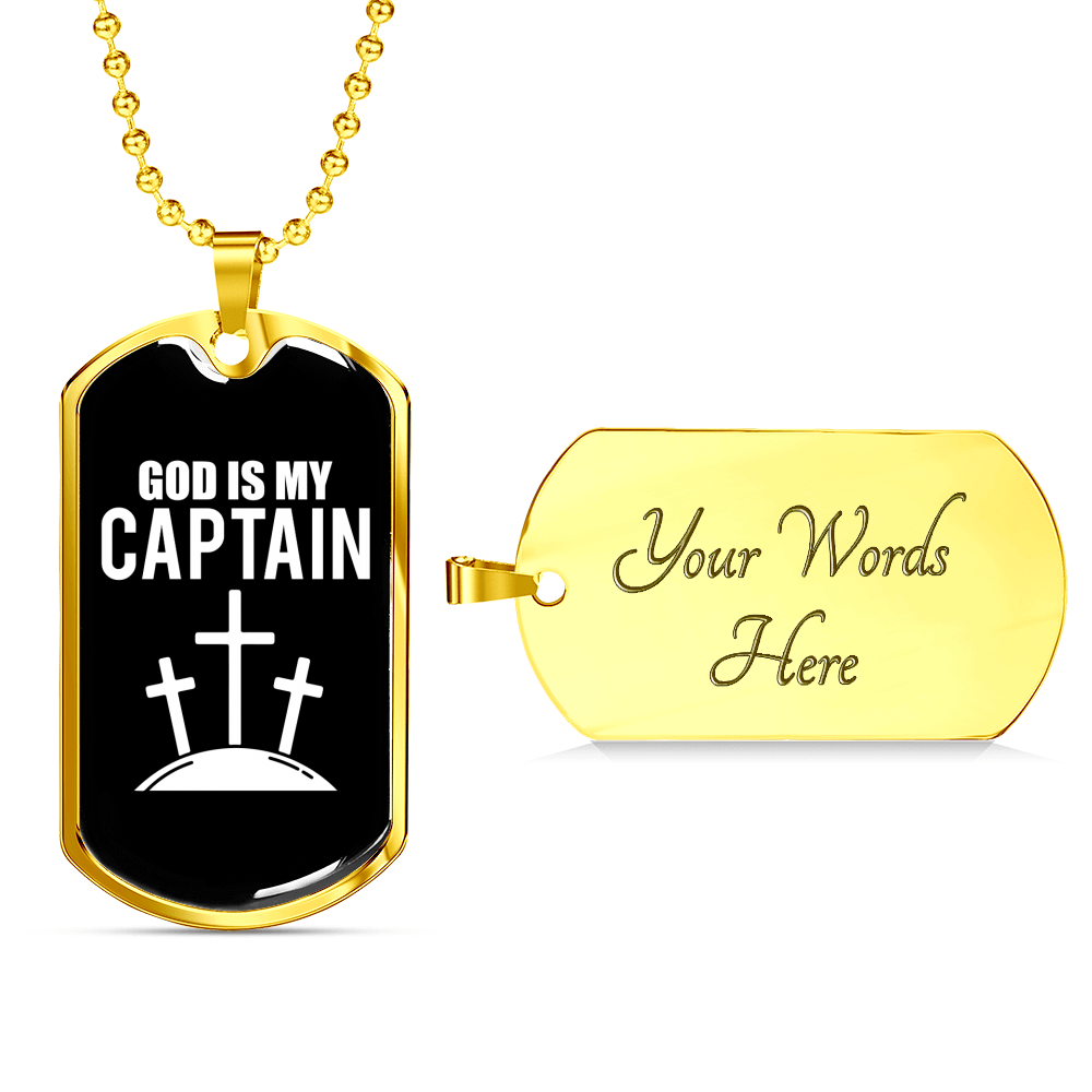 God Is My Captain Necklace Stainless Steel or 18k Gold Dog Tag 24" Chain-Express Your Love Gifts