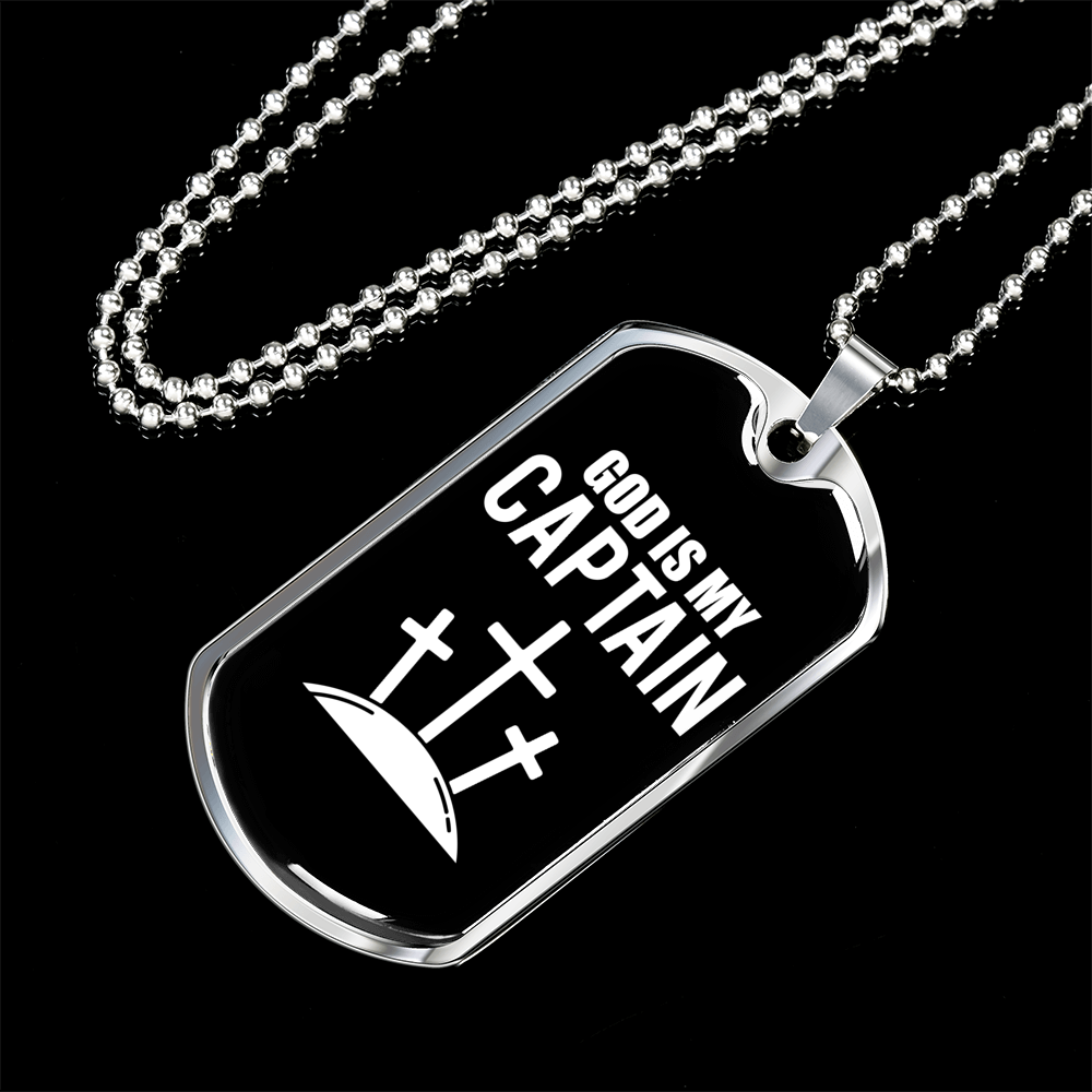 God Is My Captain Necklace Stainless Steel or 18k Gold Dog Tag 24" Chain-Express Your Love Gifts