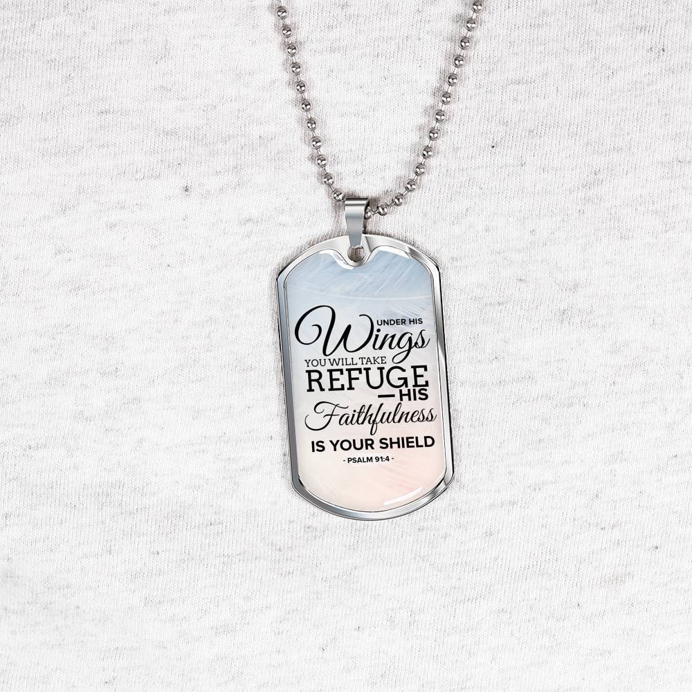 God Is My Refuge Necklace Stainless Steel or 18k Gold Dog Tag 24" Chain-Express Your Love Gifts