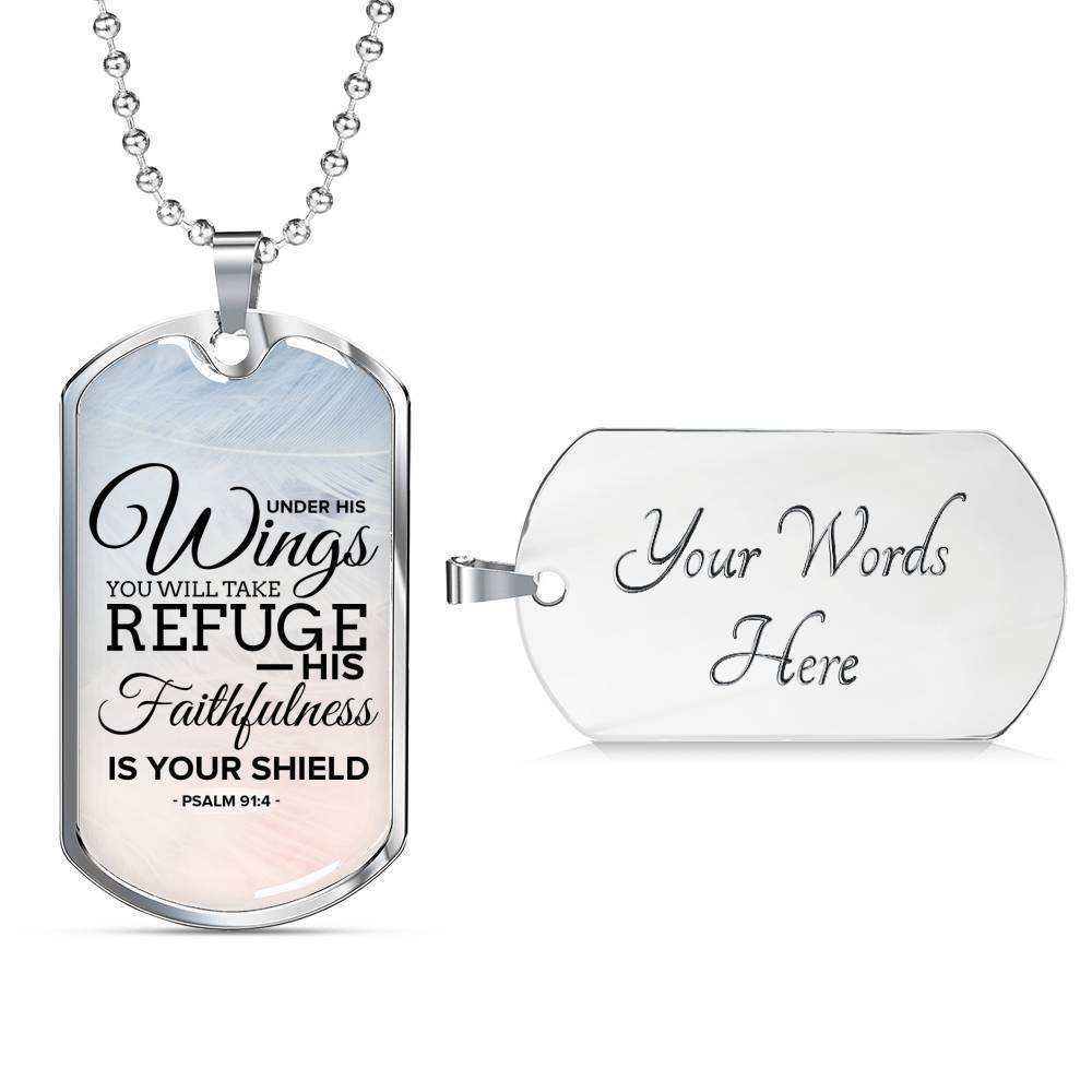 God Is My Refuge Necklace Stainless Steel or 18k Gold Dog Tag 24" Chain-Express Your Love Gifts