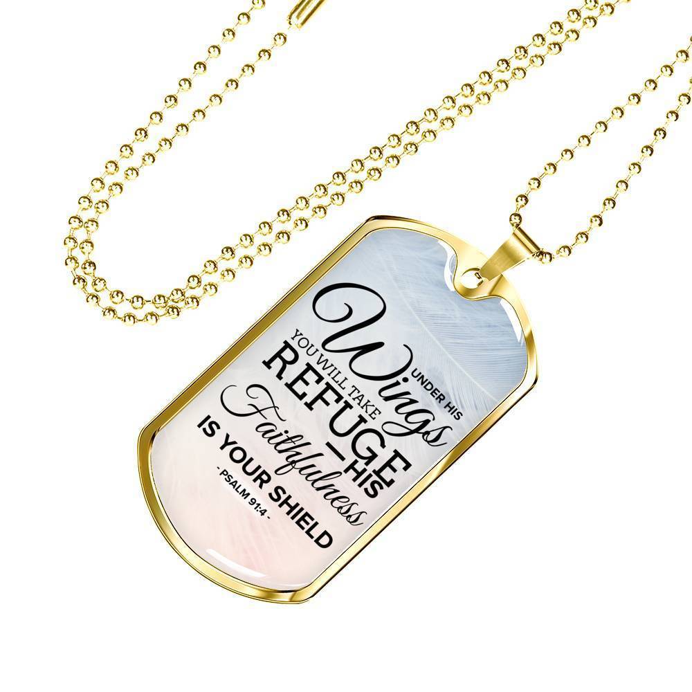 God Is My Refuge Necklace Stainless Steel or 18k Gold Dog Tag 24" Chain-Express Your Love Gifts