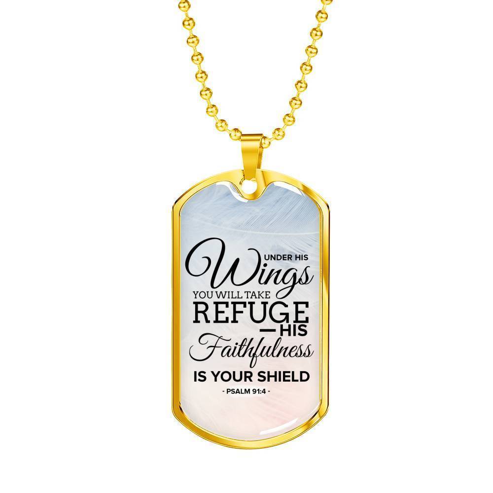 God Is My Refuge Necklace Stainless Steel or 18k Gold Dog Tag 24" Chain-Express Your Love Gifts